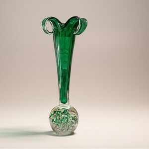 VTG Japanese Art Glass Tulip Vase | MCM Millefiori Paperweight Base 11.75"